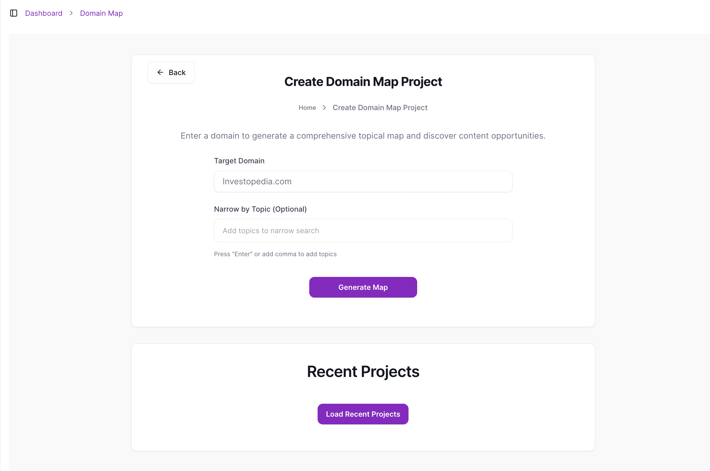 Domain map dashboard
